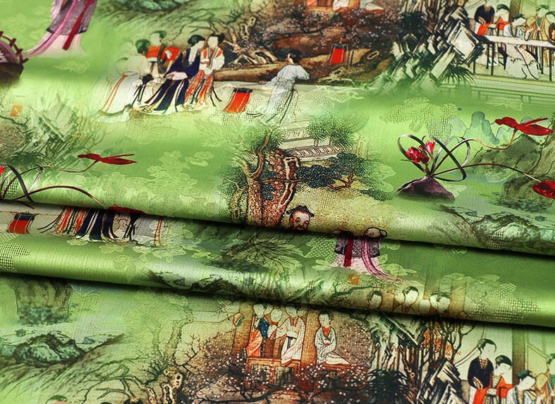 Tissu à imprimé floral botanique rouge : Ancient Lady Sewing Fabric, 150 cm de large