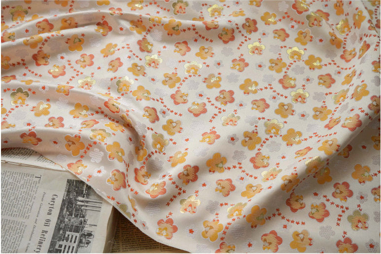Gold Thread Floral Jacquard Fabric: 3D Flower Upholstery, 59" Wide