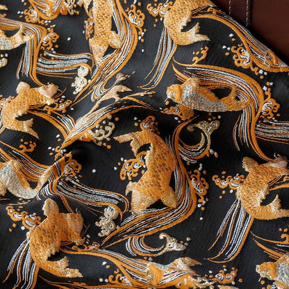Nishijin Japanese Kinran Fabric: 3D Fish Jacquard Brocade (54" Width)