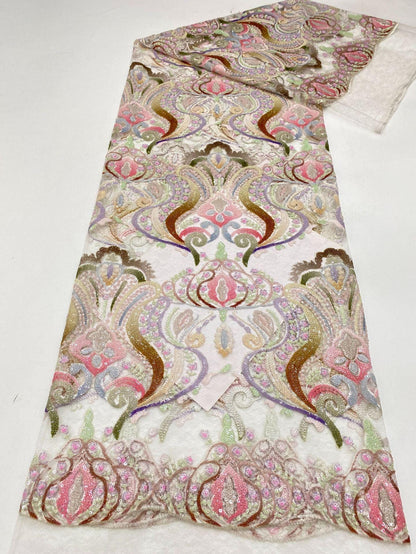 Colorful Sequin Embroidered Mesh Lace Fabric, 49"W, See-Through