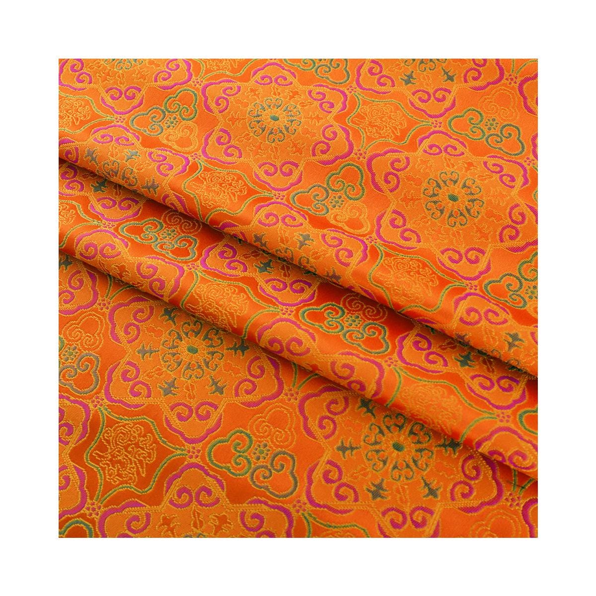 Orange Dunhuang Brocade Fabric: 59"W Tibetan Robe Material