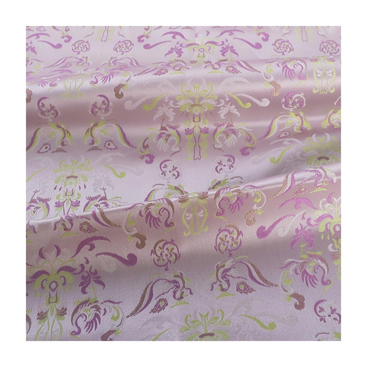 Tissu brocart floral rose et violet : 59 pouces, motif floral zen, pour ameublement