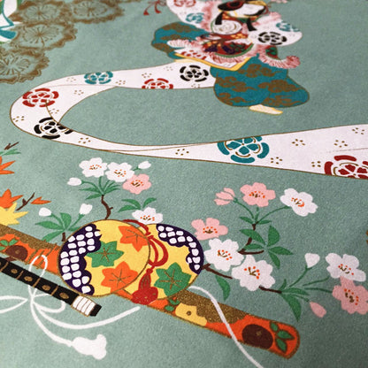Geisha Dance Cotton Fabric: Japanese Bronzing Print, Sewing, Costume, Home Decor