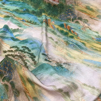 Tencel Ramie Fabric: Landscape Print Sewing Material