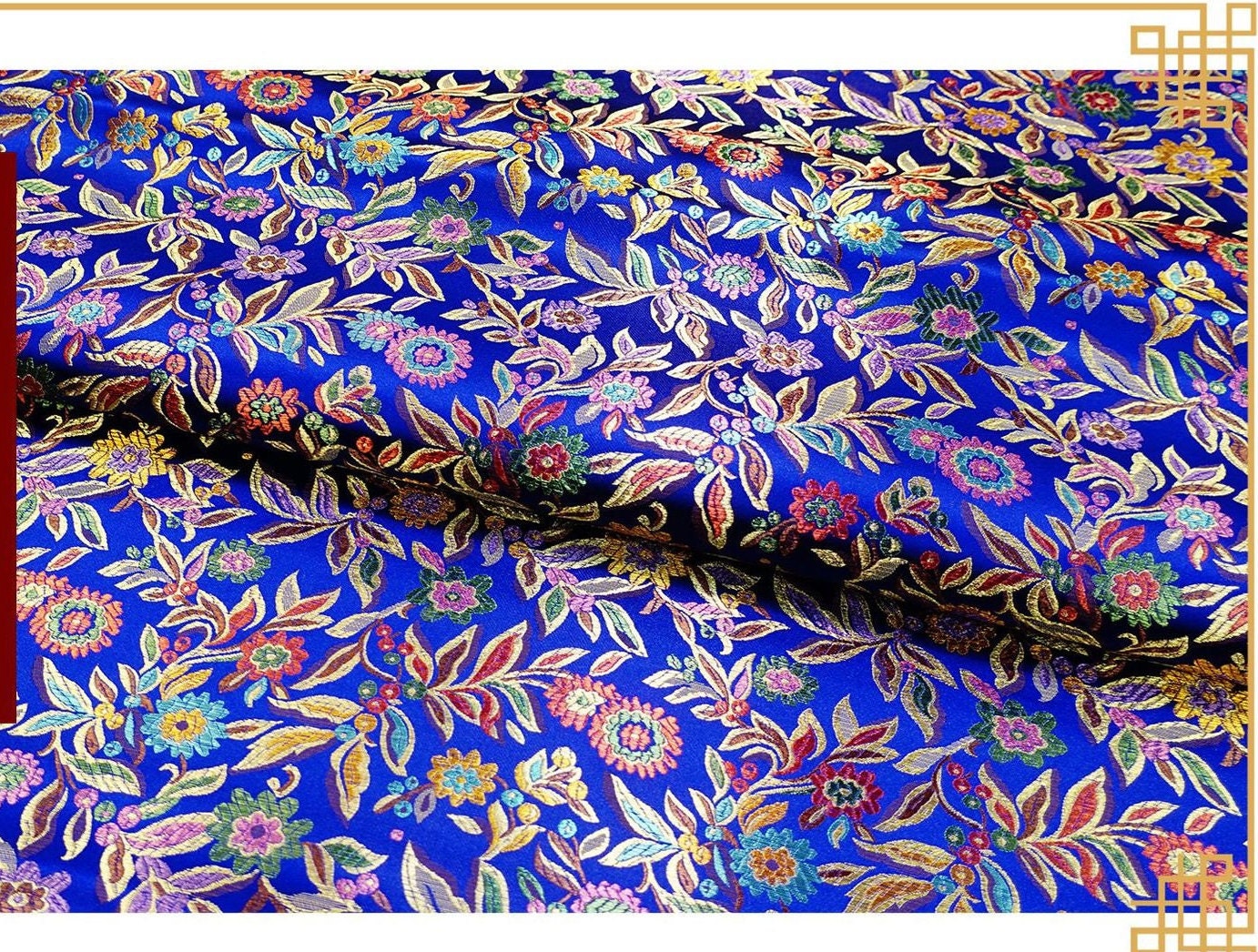 Floral Brocade Fabric: Chinese Leaf Design, 45" Wide