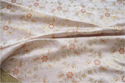 Gold Thread Jacquard Fabric: Pink 3D Flower Designer Fabric, 62"W