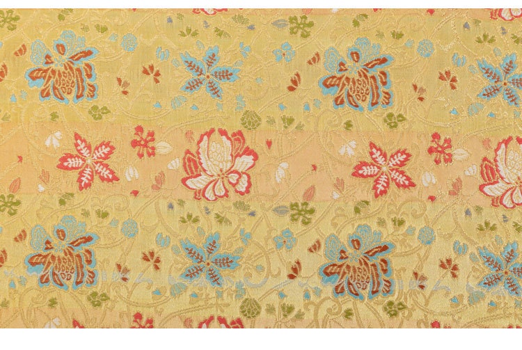 Nishijin Crane Kinran Fabric: Black Jacquard Silk Brocade Damask (29.5" Width)