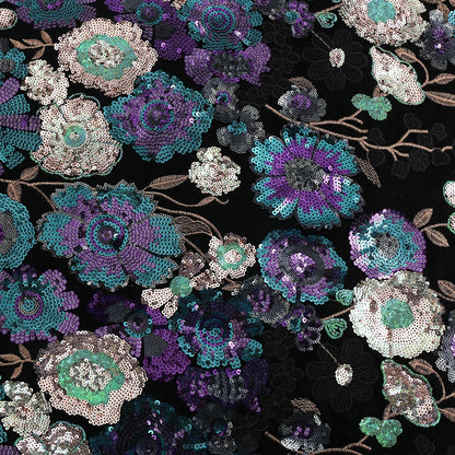 Embroidered Velvet Fabric: Bamboo Floral, 49��� Wide - Cheongsam, Upho