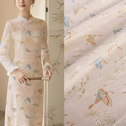 Butterfly Chenille Fabric: Gold Weave Mongolian Tibetan Pattern, 58"W