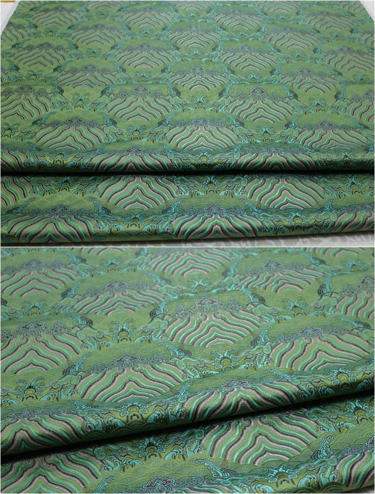 Tissu brocart de soie et rayonne à motif vagues océaniques - 75 cm