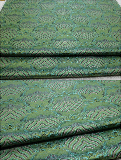 Tissu brocart de soie et rayonne à motif vagues océaniques - 75 cm