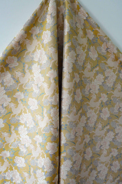 Luxury Song Brocade Jacquard Fabric with Kirin and Peony Gold Pattern, 58" Wide
