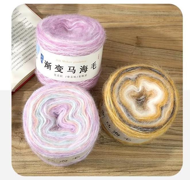 Rainbow Mohair Silk Yarn: Hand-Dyed Gradient Lace Knitting Wool