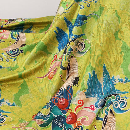 Phoenix Flower Tea Silk Fabric: Digital Print Upholstery, Costume, Drapery (59"W)