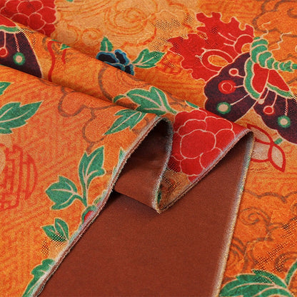 Tissu satiné de soie à imprimé floral - Bleu paon, 150 cm de large