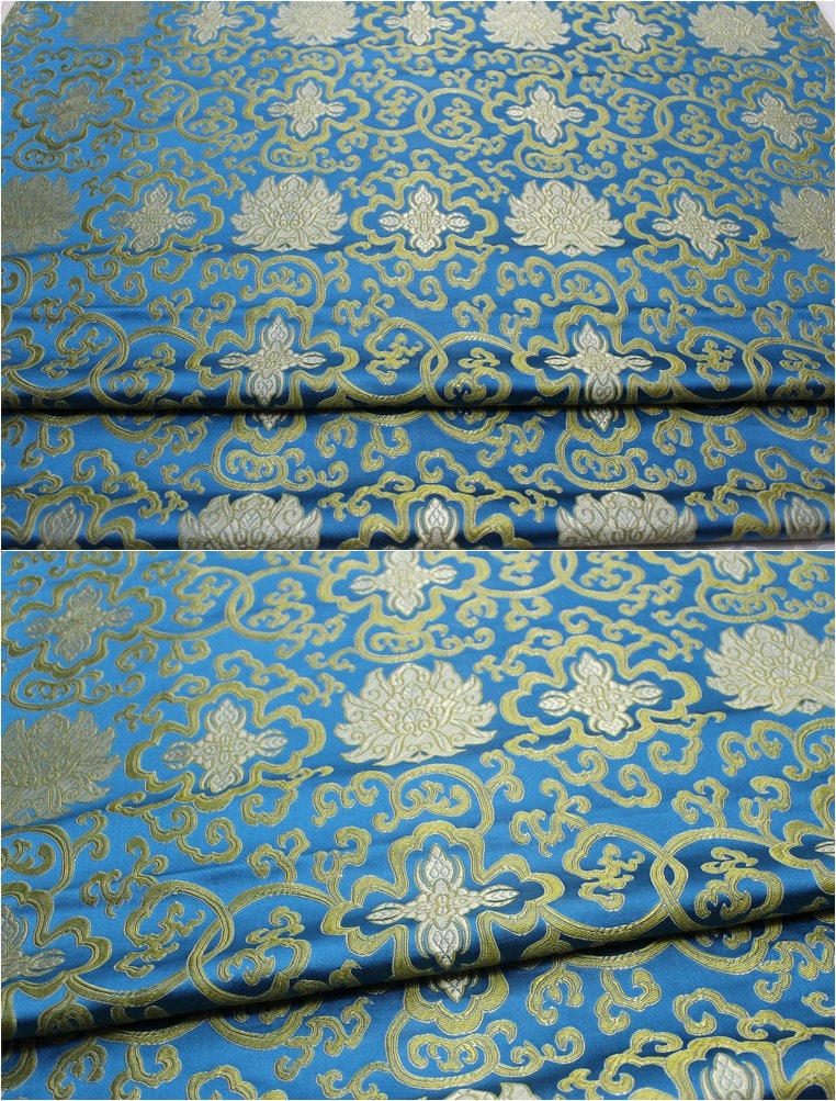 Chinese Medallion Brocade Fabric: Silk Rayon Blend, 29.5" Wide