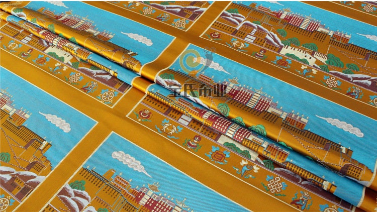 Tissu du palais du Potala tibétain : Tissu d'ameublement ethnique (28 po de largeur)