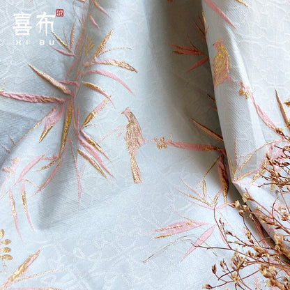 Bird & Bamboo Jacquard Fabric: 3D Relief Upholstery, 59" Wide