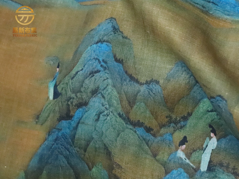 Ancient Painting Ramie Fabric: Upholstery, Costume, Scarf (57"W)