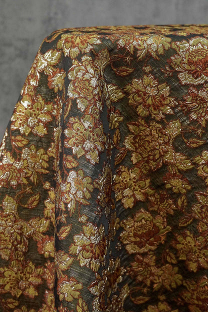 Tissu jacquard européen à motif floral en relief et fil d'or - Brocart de luxe pour ameublement, rideaux, couture, décoration intérieure - Large