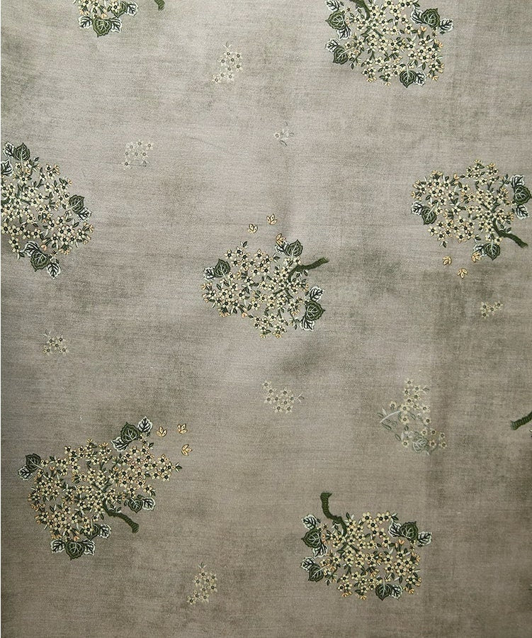 Floral Ramie Fabric: Birds and Flowers Print, 55" Wide - By The Meter