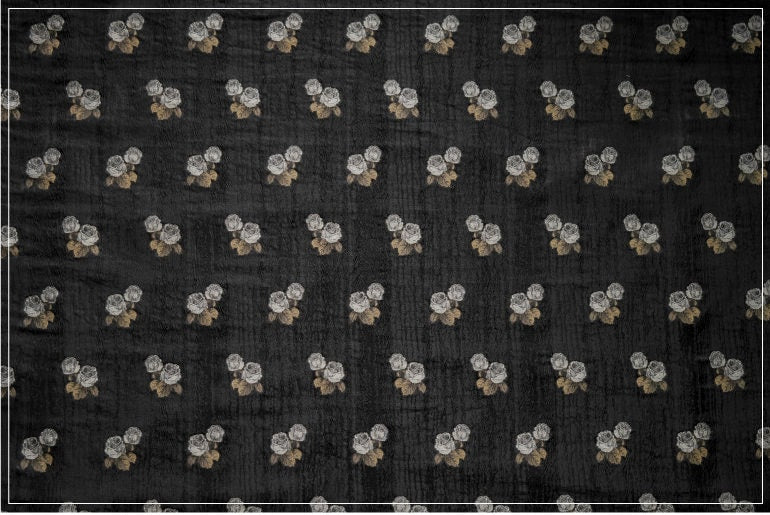 Tissu d'ameublement noir à motif rose en relief, texture craquelée, 150 cm de large, tissu à réaliser soi-même