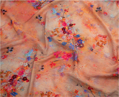 Floral Printed Linen Tencel Fabric: Lightweight Sewing Material, 57"W