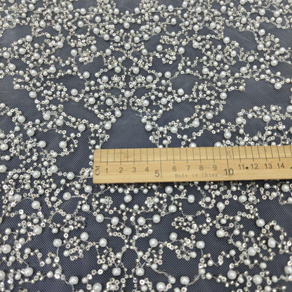 Beaded French Lace Fabric: Bridal Wedding Dress Gown Material - 50"W