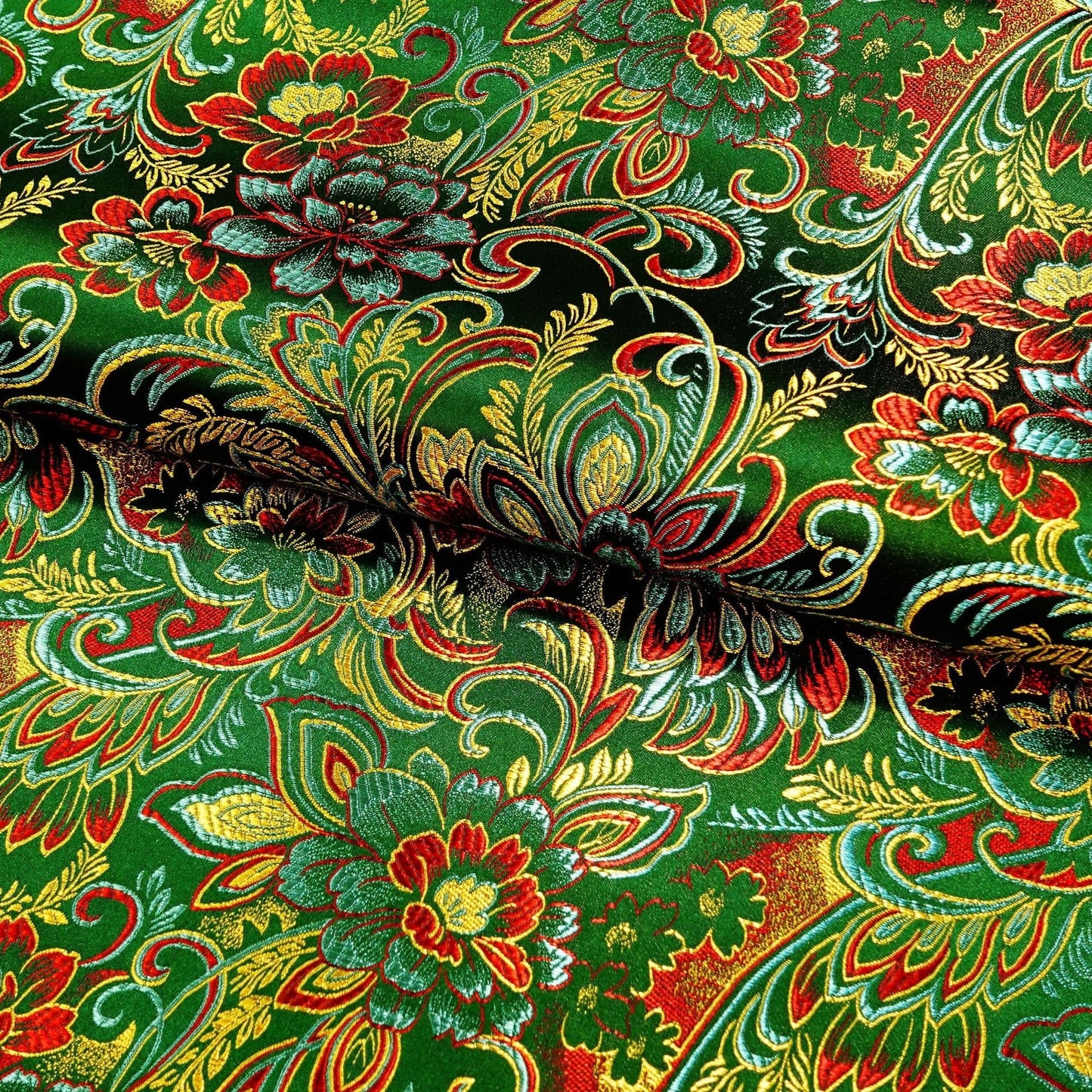 Lily Flower Brocade Fabric: Rayon Satin Blend, 45" Wide - By The Meter