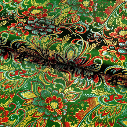 Lily Flower Brocade Fabric: Rayon Satin Blend, 45" Wide - By The Meter