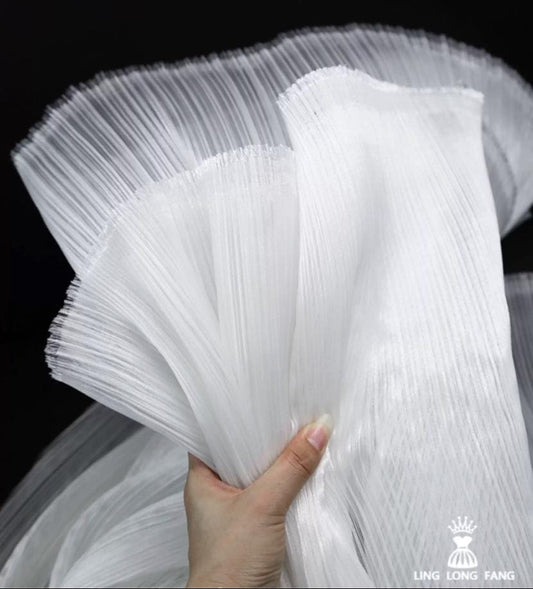 Shiny Pleated Organza Fabric ��� Stiff Crinkled Texture Sheer Fabric for Wedding Decor, Event Backdrops, Stage & Party Decorati"Wide