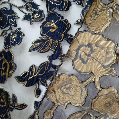 Gold Thread Jacquard Organza Fabric: 3D Embossed Texture, 54" Wide