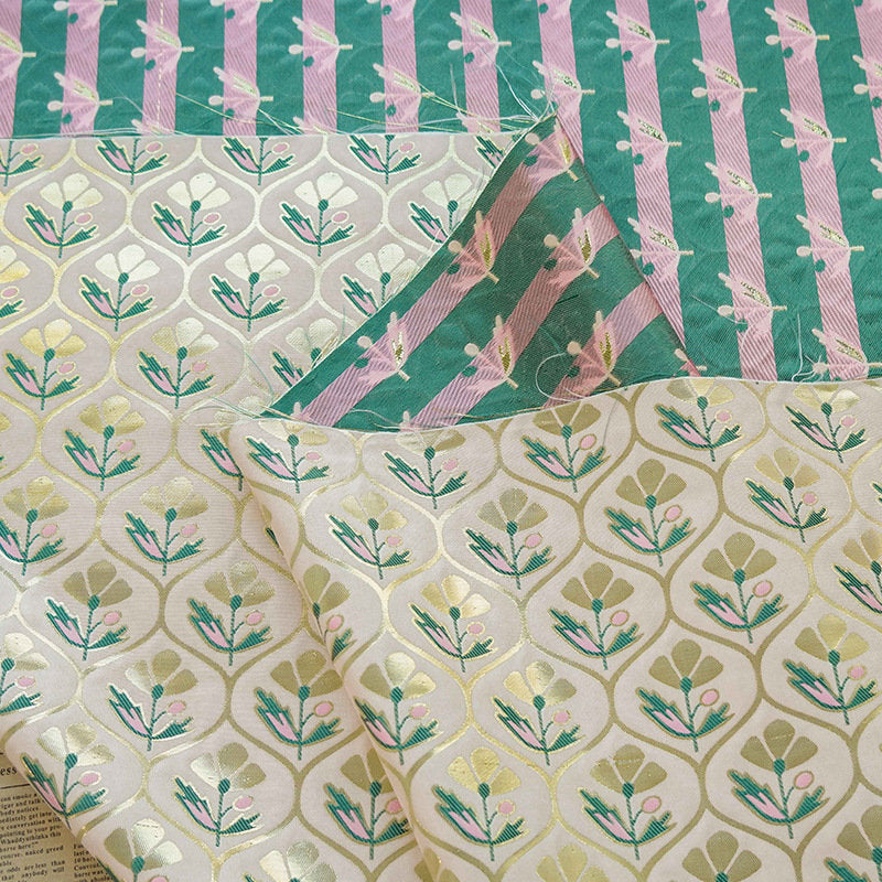 Gold Floral Jacquard Fabric: Embossed Flower Pattern, 60" Wide