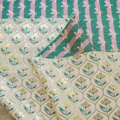 Gold Floral Jacquard Fabric: Embossed Flower Pattern, 60" Wide