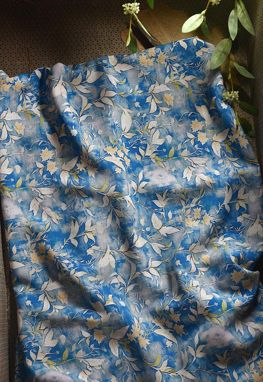 Tissu en coton à motif floral : style peinture à l’encre de Chine, 140 cm de large