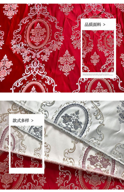 Palace Style Brocade Jacquard Fabric: Red, Gray & Pink Damask (By The Meter)