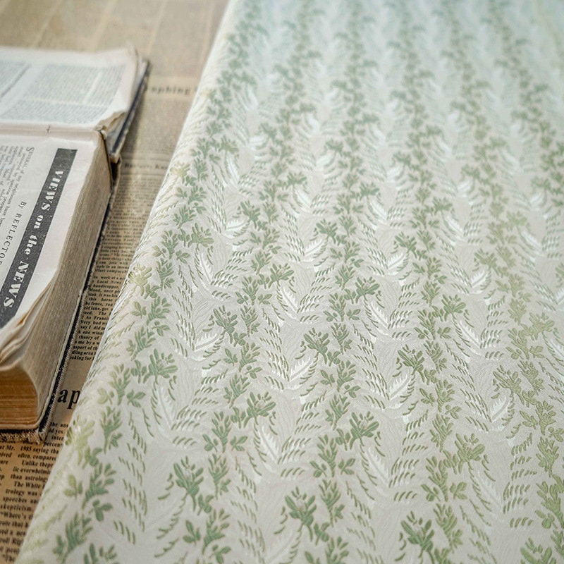 Mint Green Jacquard Fabric: 3D Floral Design, 65" Wide