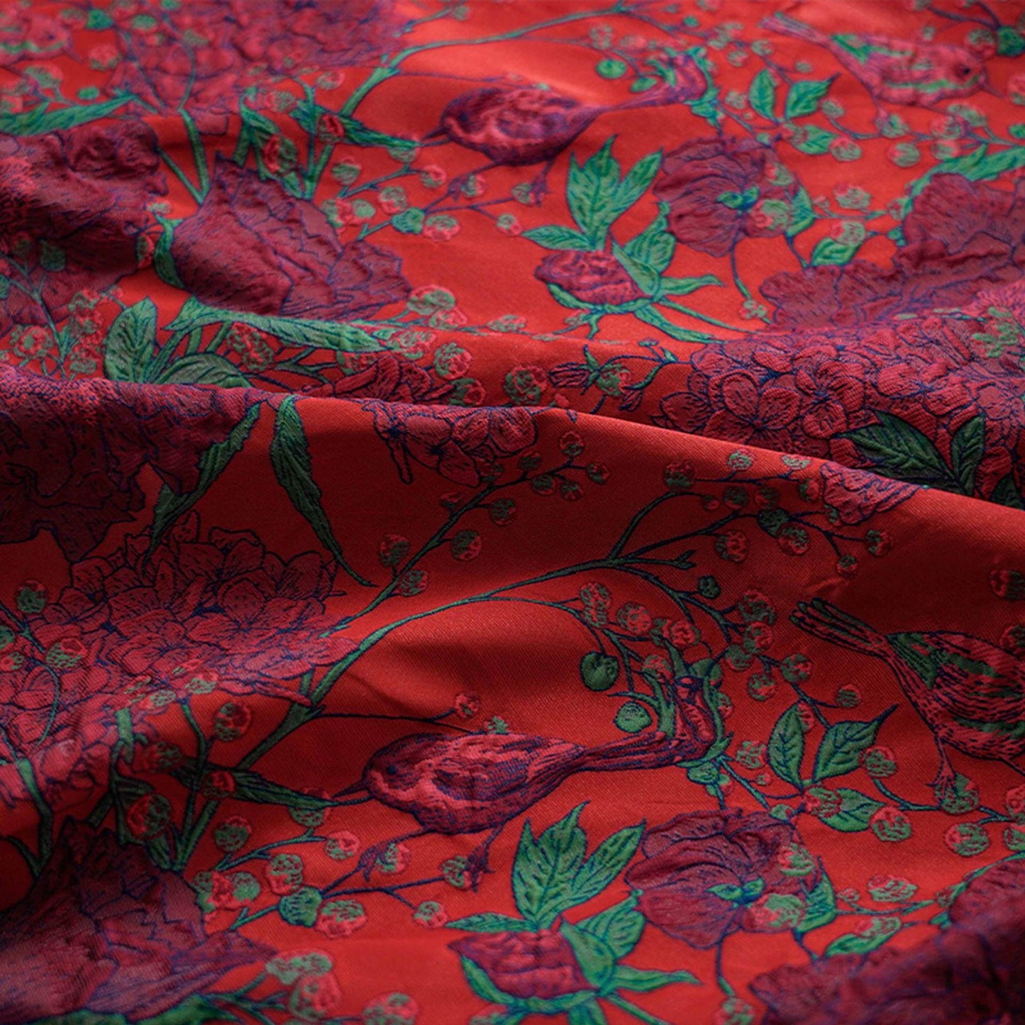 Jacquard Embossed Fabric: 3D Floral Bird Upholstery, Dress, Curtain - 53"W