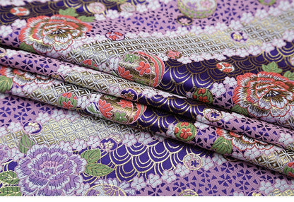 Tissu brocart de soie à motif de fleurs de cerisier : tissu de kimono japonais Kinran (largeur 29,5")