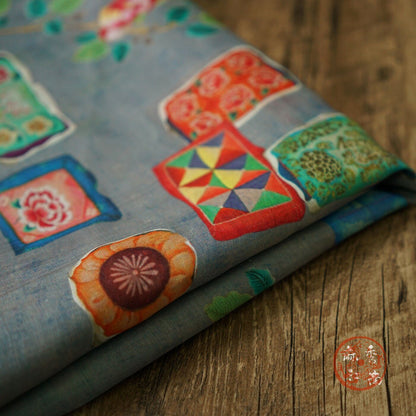 Vintage Style Ramie Fabric: Floral Art Print, 55" Wide - Poppylollipop