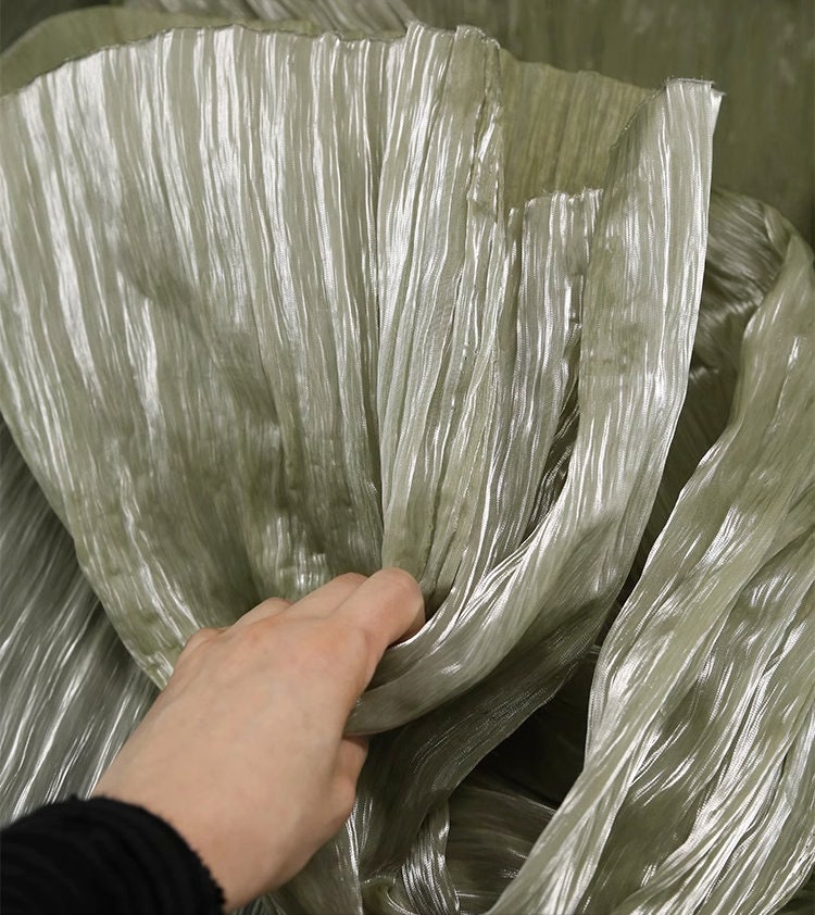 Glitter Organza Fabric: Hand-Ruffled Textured Apparel, 48" Width