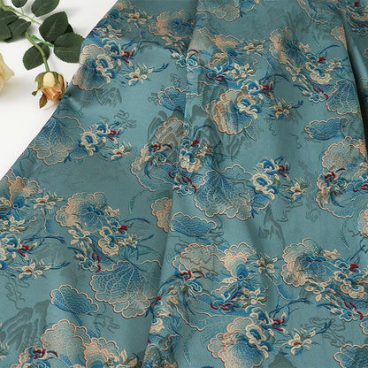 Ancient Painting Tea Silk Satin Fabric: 59"W Upholstery, Costume, Drapery