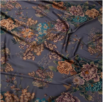 Tissu de gaze cantonaise à motifs floraux : 150 cm de large, satin chinois
