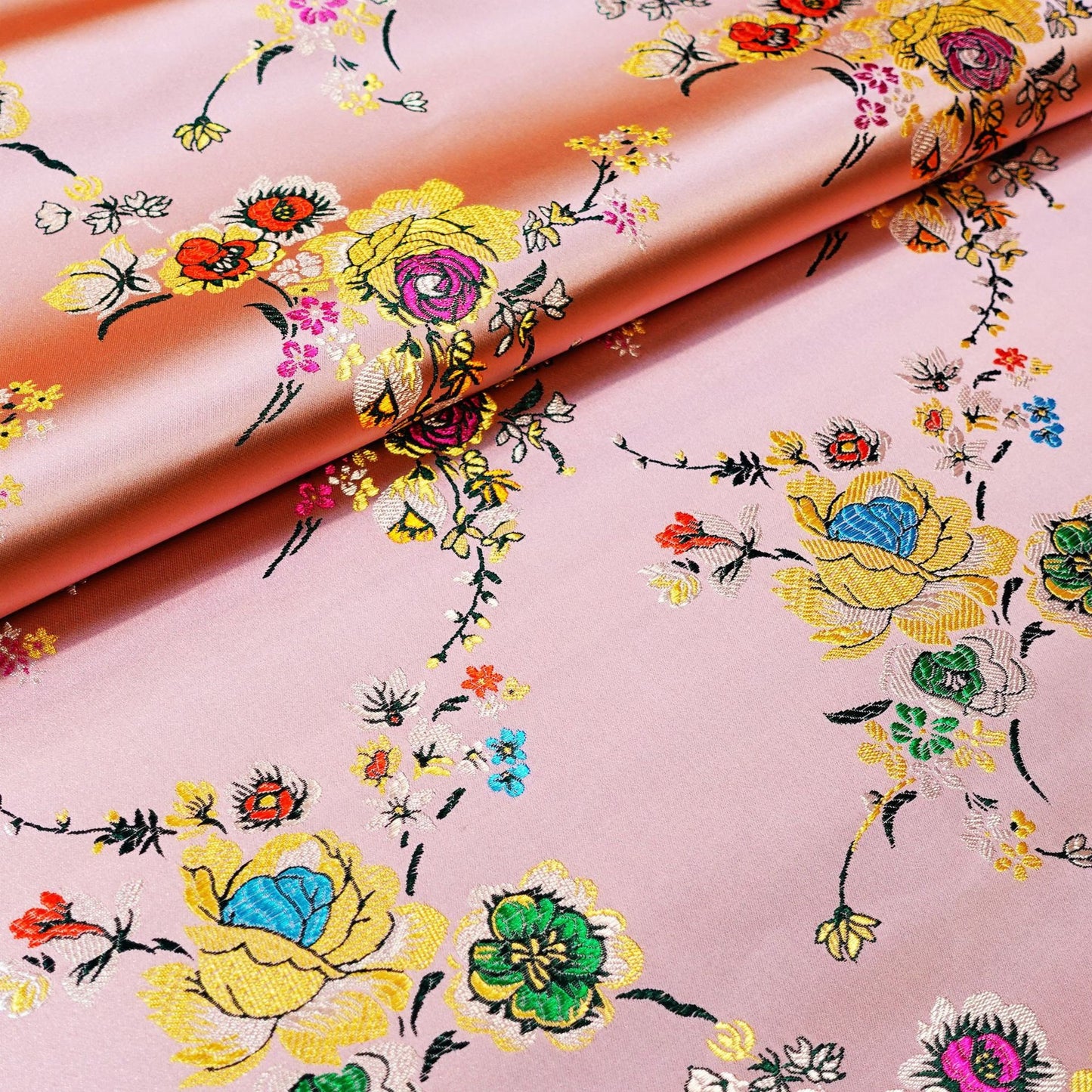 Floral Brocade Fabric: Turquoise Cheongsam Qipao Sewing Material (45"W)