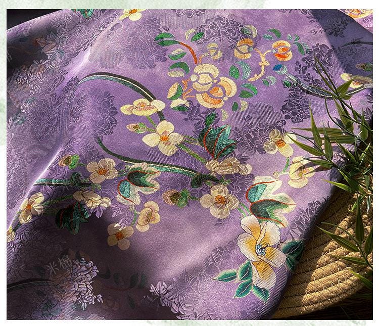 Purple Mist Jacquard Xiangyun Rayon Silk Fabric ��� Handwoven Floral Brocade for Dress, Gown, Wedding, Craft, DIY Sewi"W