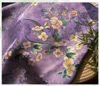 Purple Mist Jacquard Xiangyun Rayon Silk Fabric ��� Handwoven Floral Brocade for Dress, Gown, Wedding, Craft, DIY Sewi"W