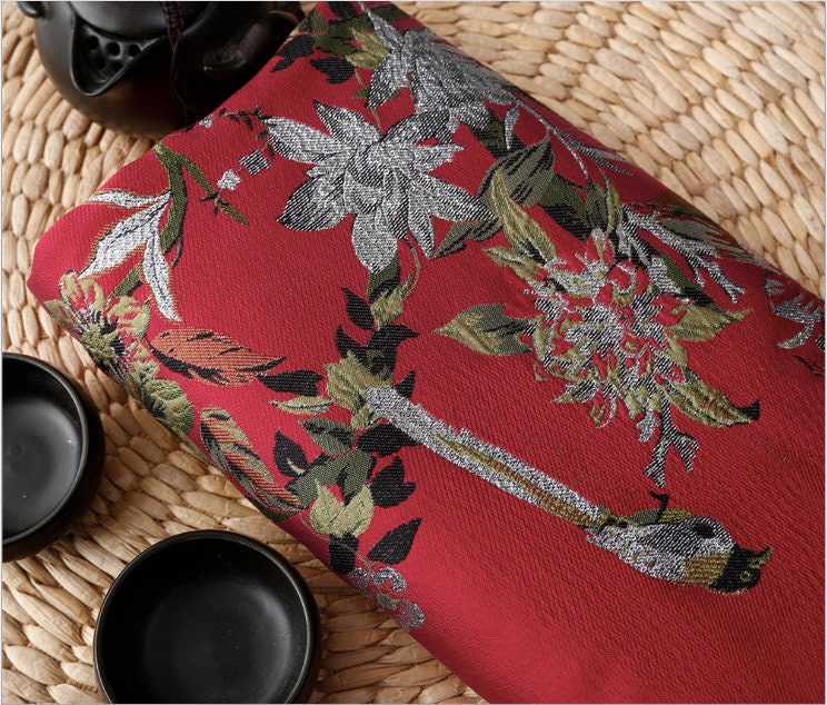 Birdcage Magpie Brocade Fabric: Chinese Silk Rayon Blend (59"W)