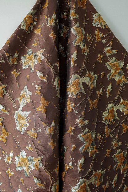 Embossed Butterfly Brocade Fabric: Gold Thread Jacquard Ink Splash - Sewing Material