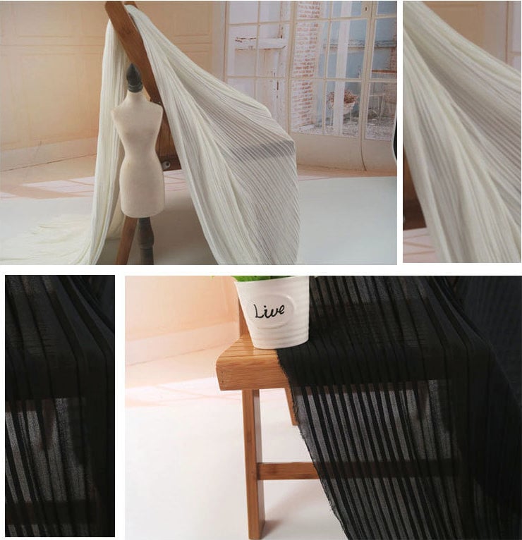 Tissu mousseline plissé : 150 cm de large, texture accordéon, drapé fluide