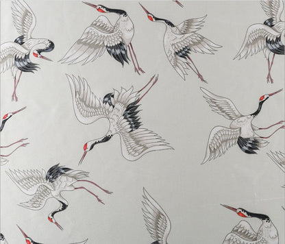 Crane Print Satin Rayon Fabric: Soft Bridal Fabric By The Meter